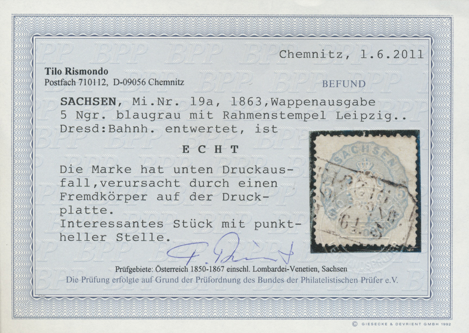 O Sachsen - Marken Und Briefe: 1863,  5 Ngr Blaugrau Sauber Entwertet Mit Ra3 &bdquo;LEIPZIG...DRESD:BAHNH." - Saxony