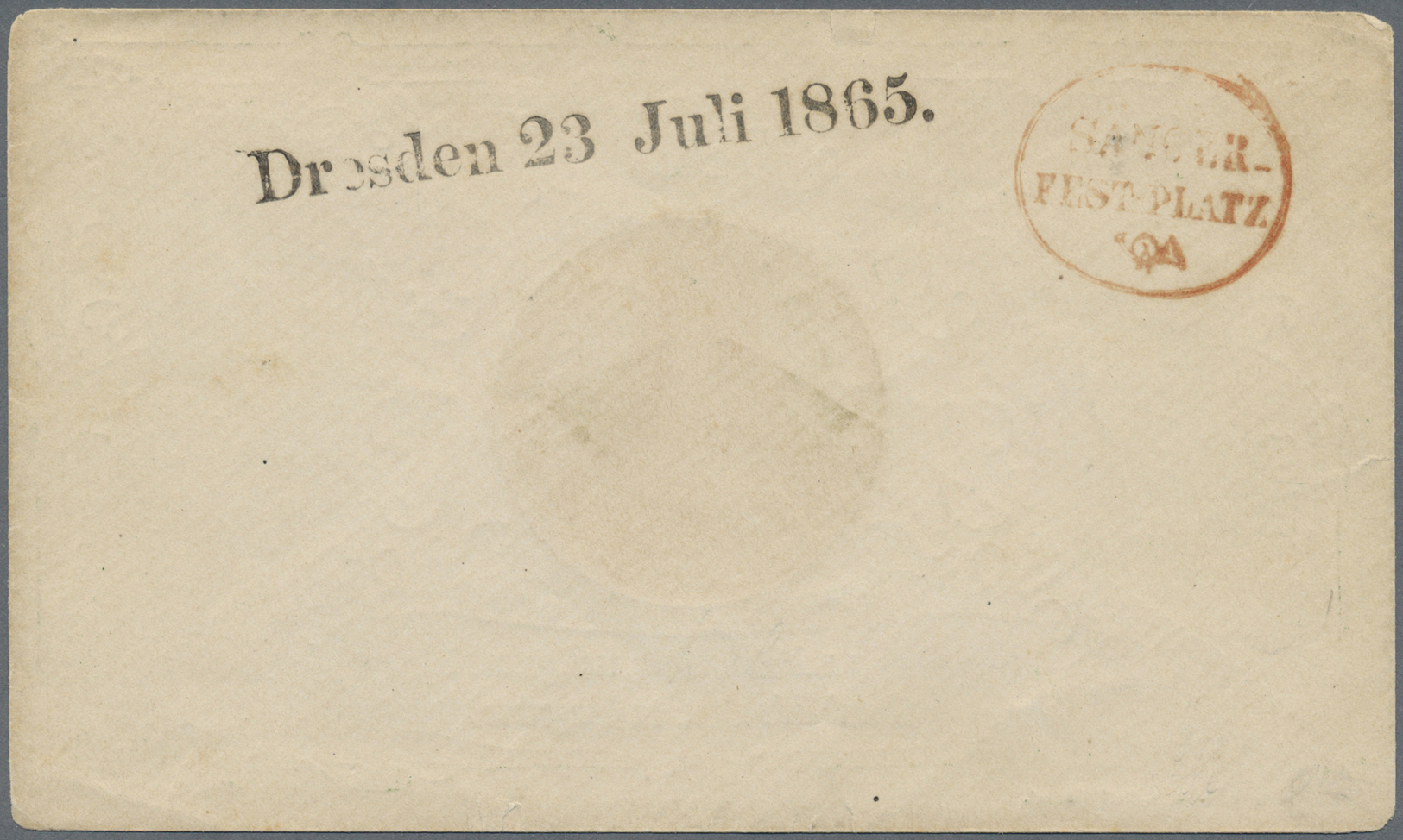 Br Sachsen - Ortsstempel: "Dresden 23 Juli 1865" Schwarzer L1 Und Roter Ovalstpl. "SÄNGER-FESTPLATZ" Au - Saxe