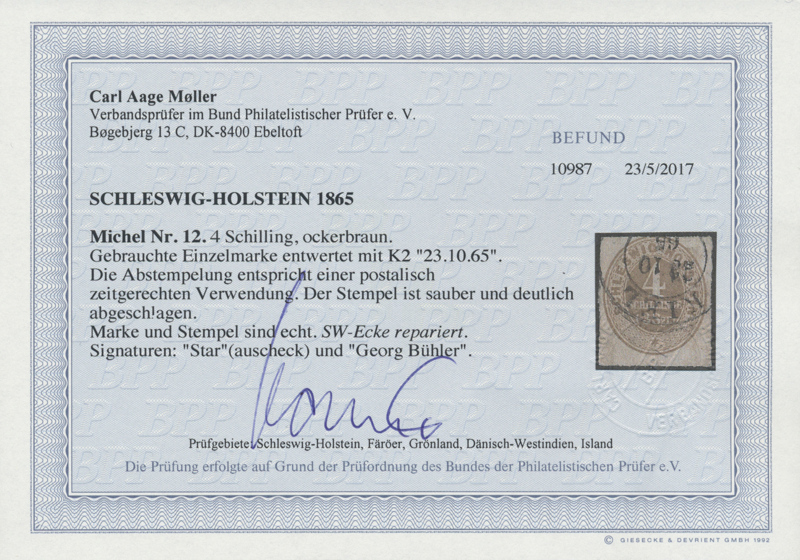 O Schleswig-Holstein - Marken Und Briefe: 1865, 4 Schilling Braunocker Mit Inschrift SCHLESWIG-HOLSTEI - Andere & Zonder Classificatie