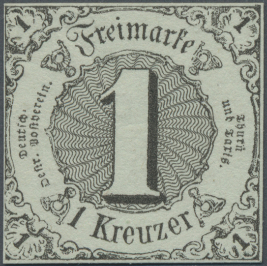 ** Thurn & Taxis - Marken Und Briefe: 1852 1 Kr. Schwarz Auf Graugrün, Postfrisches Vollrandiges Exempl - Andere & Zonder Classificatie