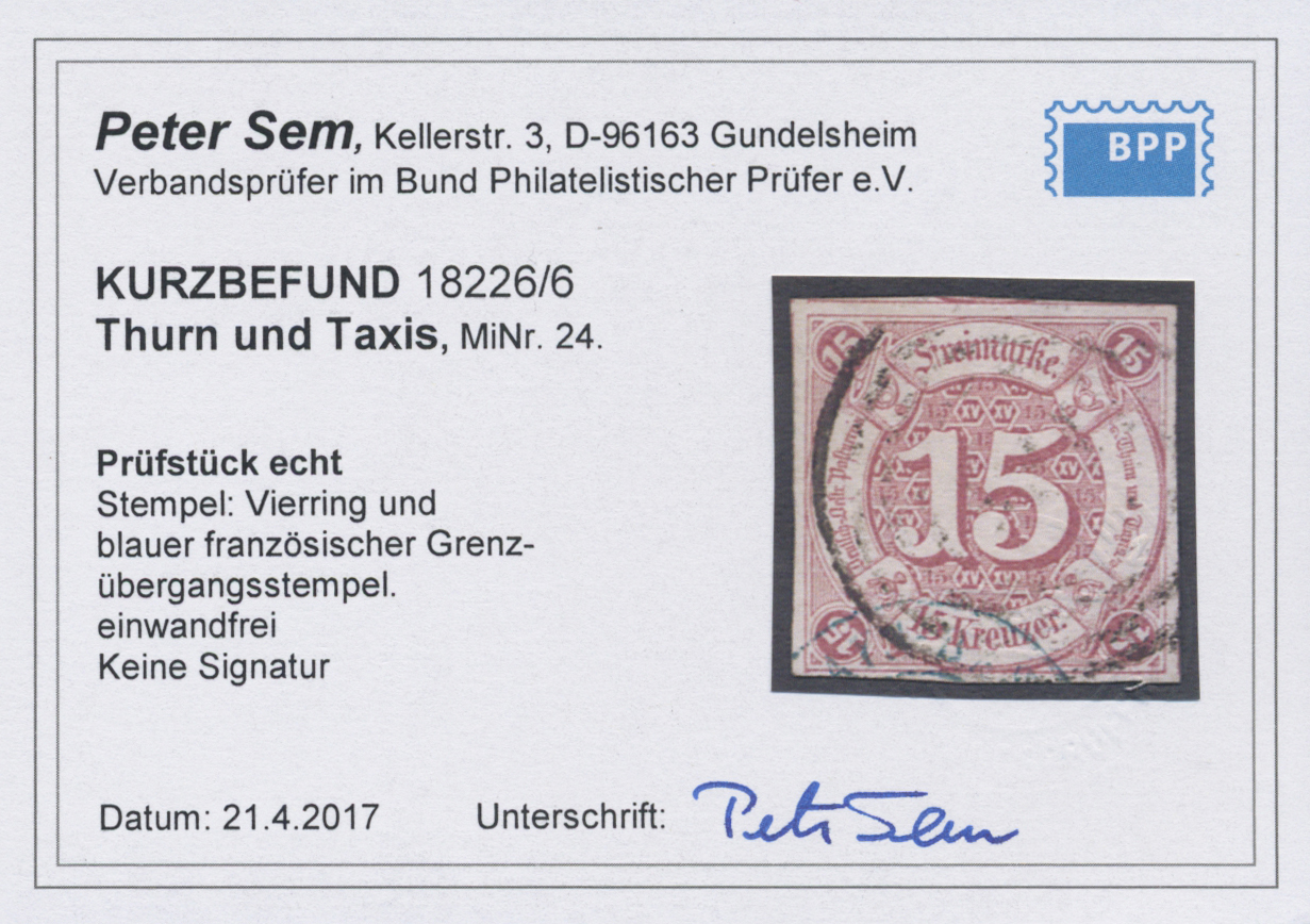 O Thurn & Taxis - Marken Und Briefe: 1859, 15 Kr. Braunpurpur Allseits Breit/überrandiger Luxusschnitt - Andere & Zonder Classificatie