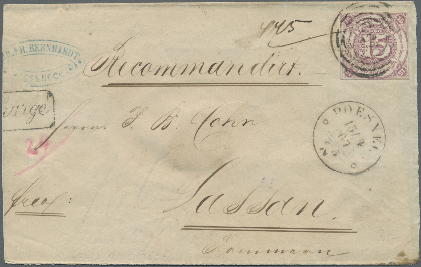 Br Thurn & Taxis - Marken Und Briefe: 1859, 15 Kr. Braunpurpur Allseits Vollrandig Mit Nr.-St. "259" Un - Autres & Non Classés