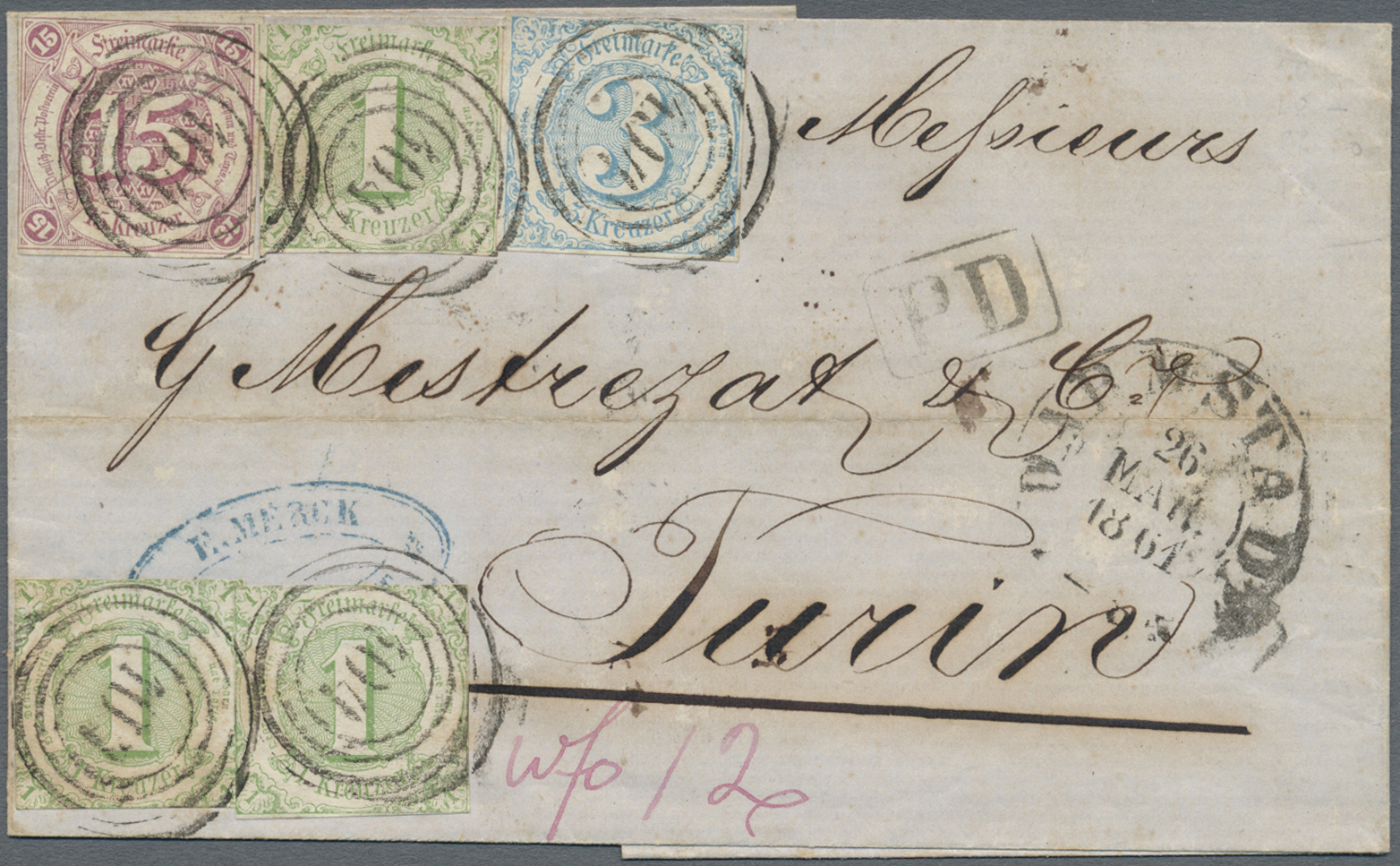 Br Thurn & Taxis - Marken Und Briefe: 1859, 15 Kr. Braunpurpur, 3 Kr. Blau Und Drei Einzelwerte 1 Kr. G - Autres & Non Classés