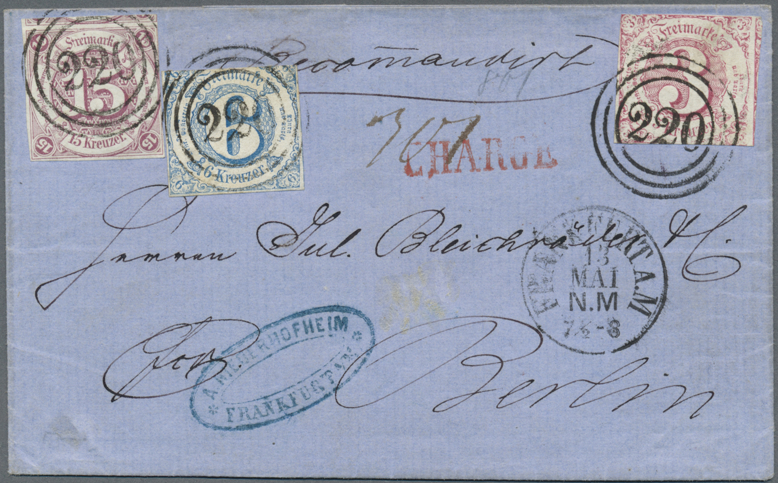 Br Thurn & Taxis - Marken Und Briefe: 1859, 15 Kr. Zusammen Mit 1862, 3 Kr. Kamin Und 6 Kr. Blau Alle M - Andere & Zonder Classificatie