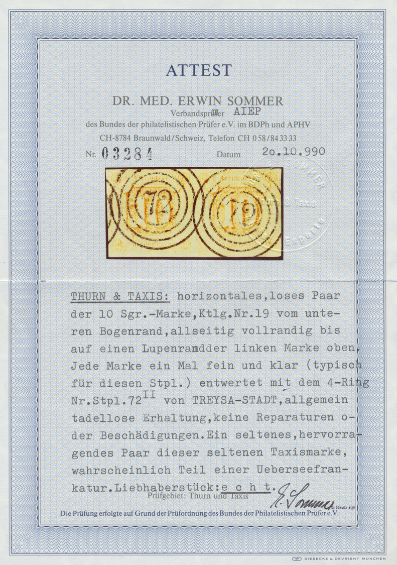 O Thurn & Taxis - Nummernstempel: "72" Groß, 1859, Gestochen Klar Auf 10 Sgr. Orange Im Waagerechten L - Other & Unclassified
