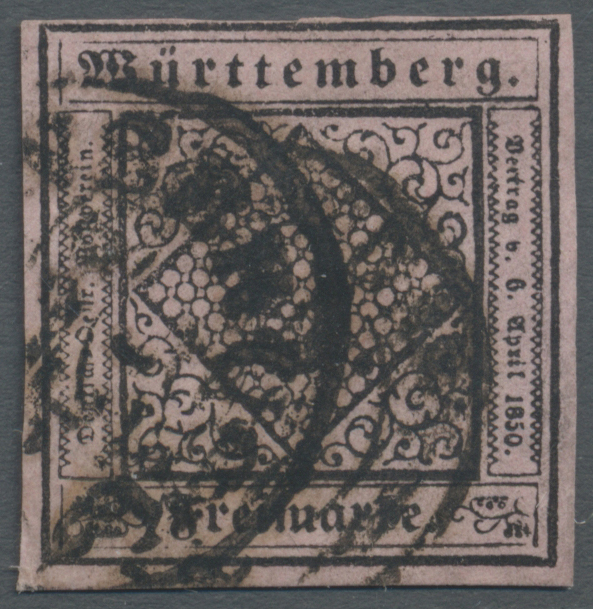 O Württemberg - Marken Und Briefe: 1851, 9 Kr. Schwarz Auf Hellilarosa (lebhaftrosa), Beste Farbe, Typ - Autres & Non Classés