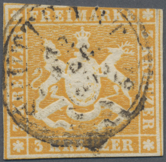 O Württemberg - Marken Und Briefe: 1857, Wappenausgabe 3 Kr. Gelb Mit DOPPELTEM Seidenfaden (Abstand 1 - Autres & Non Classés