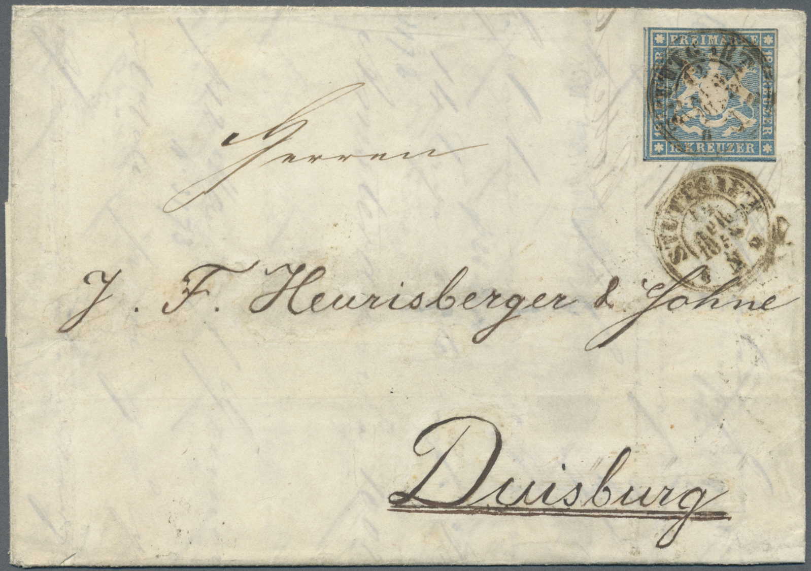 Br Württemberg - Marken Und Briefe: 1857, 18 Kr. Blau Mit DKr. "STUTTGART 12.APR.1858" Als Portogerecht - Andere & Zonder Classificatie