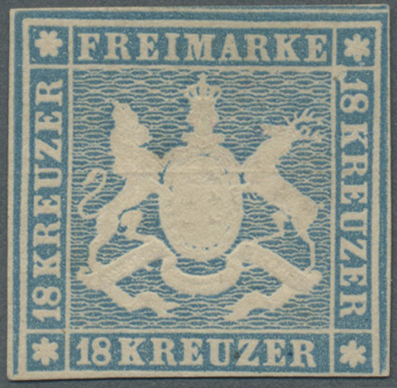 (*) Württemberg - Marken Und Briefe: 1857, 18 Kreuzer Hellblau Mit PLATTENFEHLER "weißer Punkt Vor Re. W - Andere & Zonder Classificatie