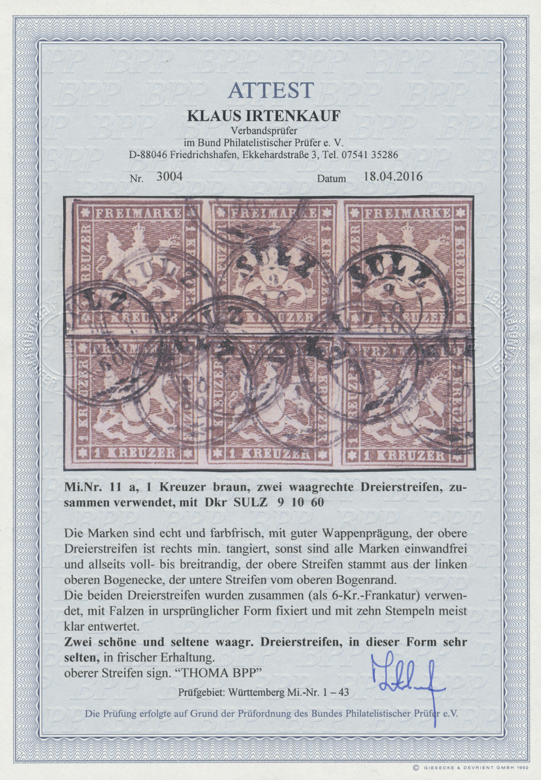 O Württemberg - Marken Und Briefe: 1859, Freimarken 1 Kr Baun Ohne Seidenfaden In Zwei Waagerechten Dr - Autres & Non Classés