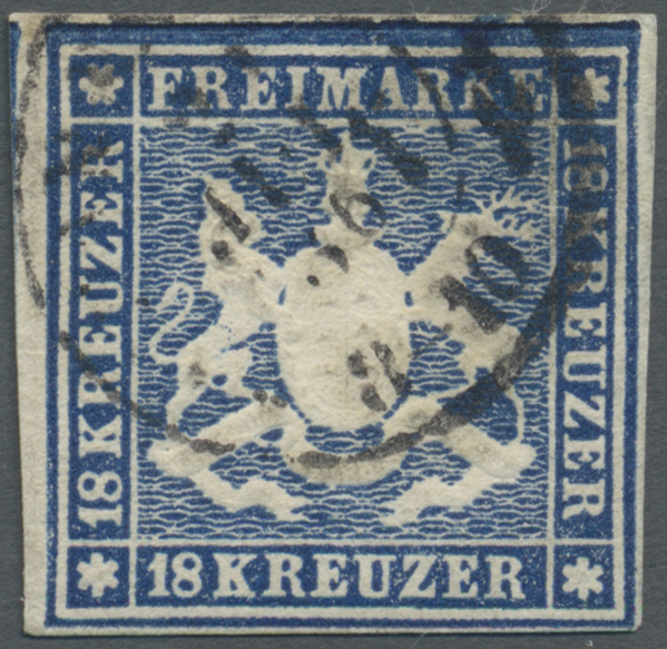 O Württemberg - Marken Und Briefe: 1860, 18 Kreuzer Blau, Tadellos Gestempelt, Allseits Knapp- Bis übe - Autres & Non Classés