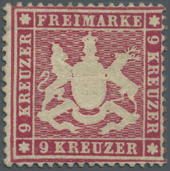 * Württemberg - Marken Und Briefe: 1860, 9 Kr. Lebhaftrotkarmin, Enge Zähnung, Dickes Papier, Ungebrau - Autres & Non Classés