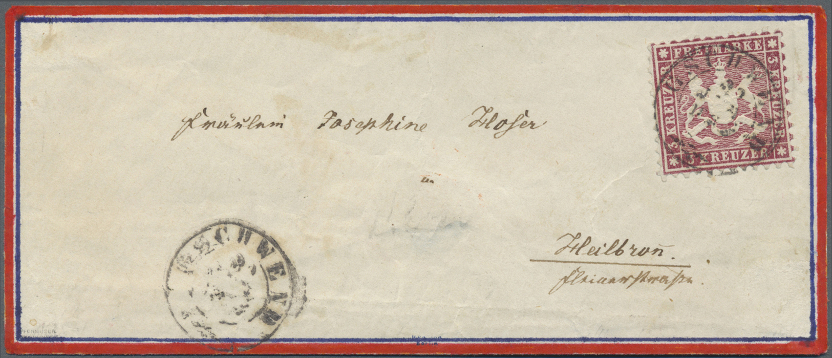 Br Württemberg - Marken Und Briefe: 1863, Wappenzeichnung 3 Kr. In Farbe Lilarot Auf Portorichtigem Bri - Autres & Non Classés