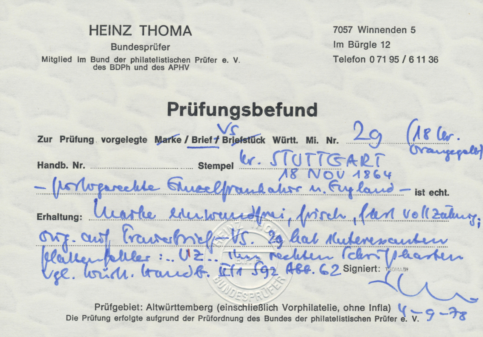 Br/Brfst Württemberg - Marken Und Briefe: 1863, 18 Kreuzer Orangegelb, Weit Gezähnt Mit Plattenfehler: Strich - Andere & Zonder Classificatie