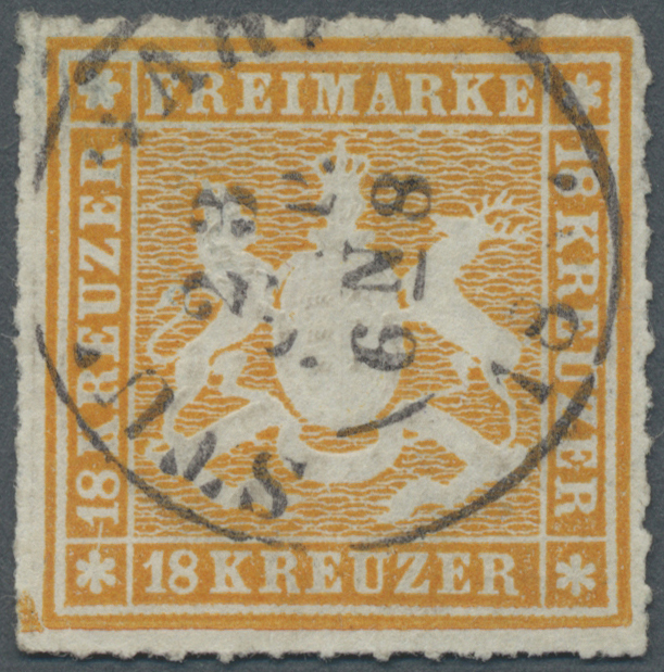 O Württemberg - Marken Und Briefe: 1865: 18 Kr. Gelborange, Plattenfehler "Strich Am Unteren Linken Ec - Autres & Non Classés