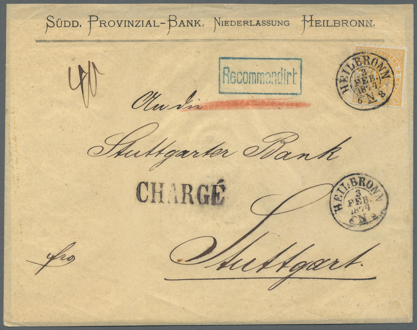Br Württemberg - Marken Und Briefe: 1869, 14 Kreuzer Orangegelb Entwertet Mit Klarem K2 "HEILBRONN 3. F - Andere & Zonder Classificatie