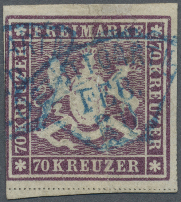 O Württemberg - Marken Und Briefe: 1873, Wappenausgabe 70 Kreuzer Braunlila Mit Einfacher Trennlinie U - Andere & Zonder Classificatie