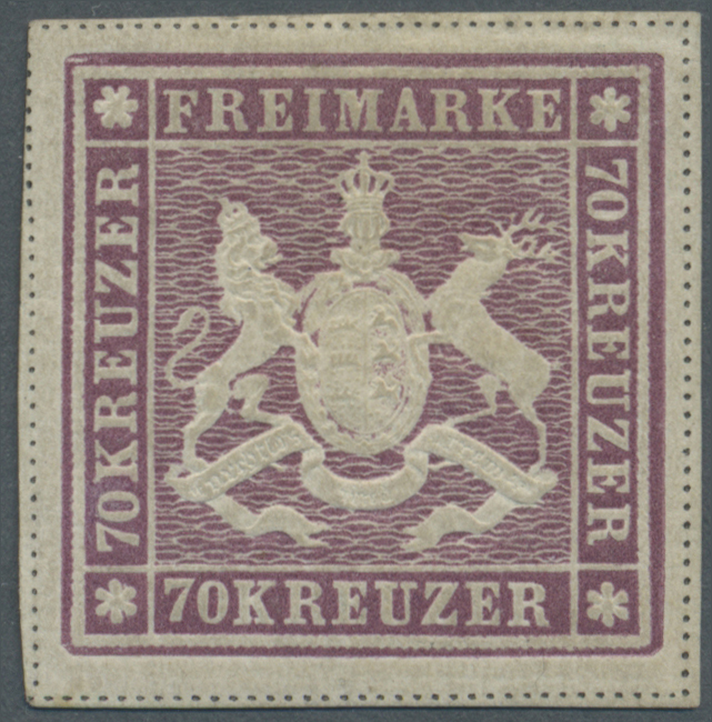 * Württemberg - Marken Und Briefe: 1873, 70 Kreuzer Lilarot In Der Type "b" Ungebraucht Mit Fotoattest - Andere & Zonder Classificatie