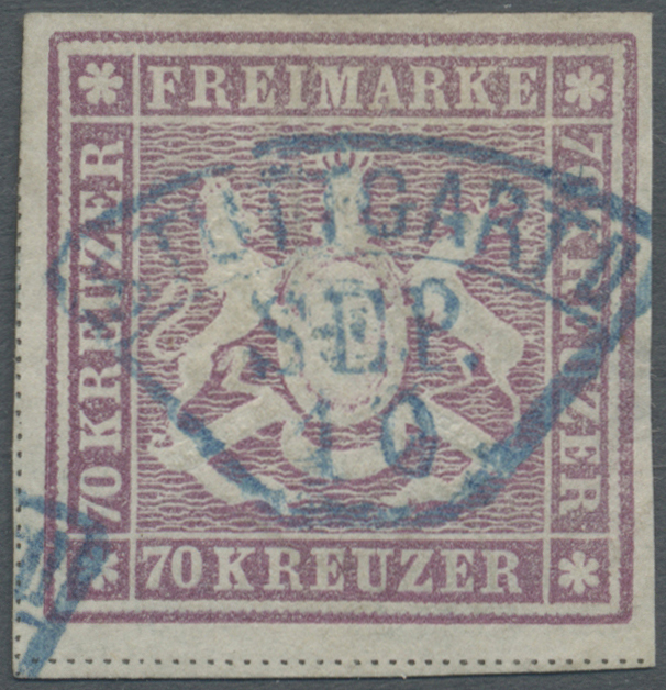 O Württemberg - Marken Und Briefe: 1873, 70 Kr. Rotlila, Bogenfeld 1, Farbfrisches, Allseits Breitrand - Andere & Zonder Classificatie