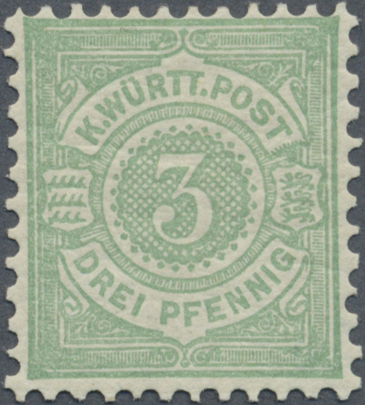 * Württemberg - Marken Und Briefe: 1875 Freimarke 3 Pf In Seltener Farbe B = Mittelbläulichgrün, Einwa - Autres & Non Classés