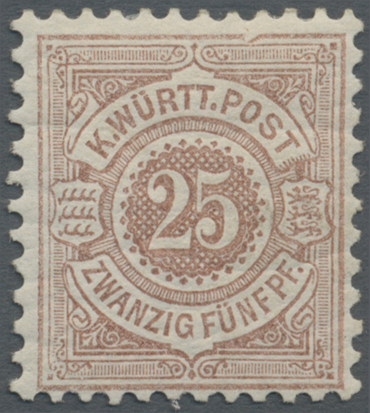 * Württemberg - Marken Und Briefe: 1889, 25 Pf Hellbraunorange Mit PLATTENFEHLER "Kerbe I.d. Randlinie - Andere & Zonder Classificatie