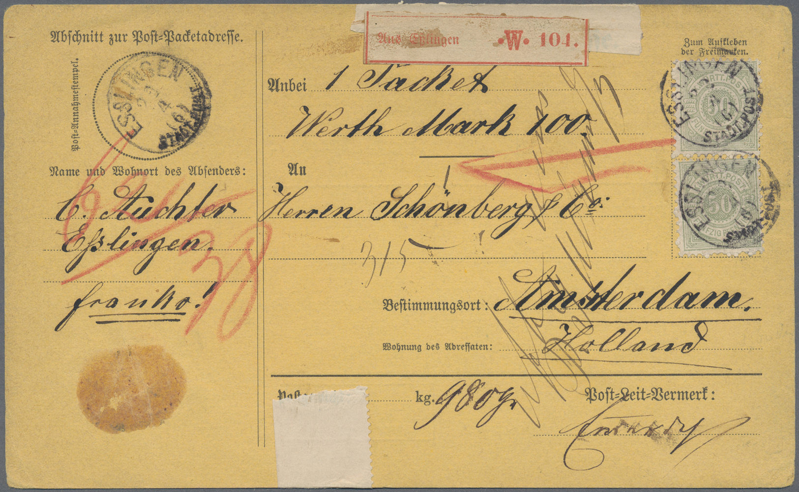 Br Württemberg - Marken Und Briefe: 1878, 50 Pfg. Olivgrün, Zwei Farbfrische Und Gut Gezähnte Einzelwer - Andere & Zonder Classificatie