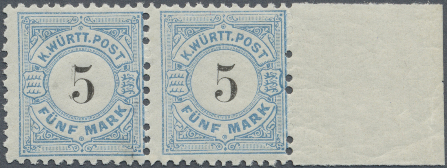 **/ Württemberg - Marken Und Briefe: 1881, Freimarken 5 Marke Grünlichblau/schwarz Im Postfrischen Rand- - Andere & Zonder Classificatie