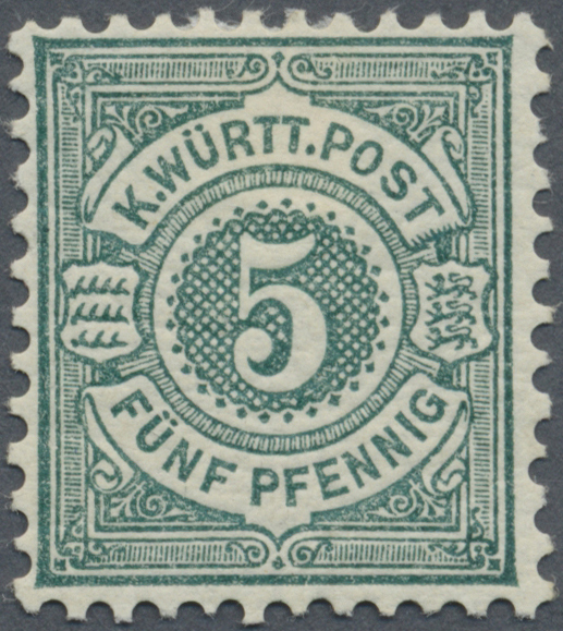 * Württemberg - Marken Und Briefe: 1890, Freimarke 5 Pf. In Seltener Farbe Schwarzblaugrün, Einwandfre - Autres & Non Classés