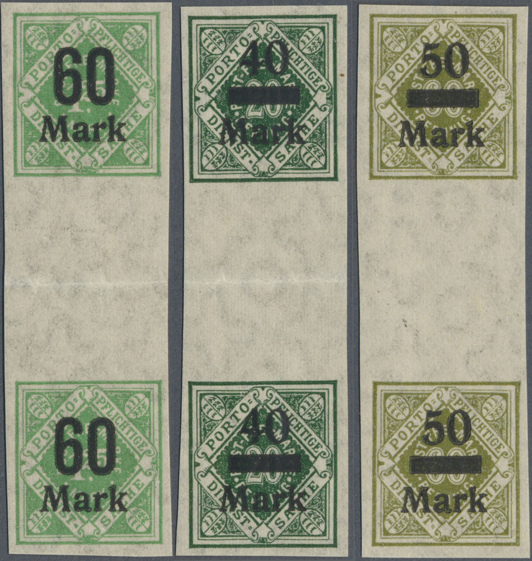 ** Württemberg - Marken Und Briefe: 1922, Dienst-Aufdruckmarken "5 Mark" Bis "400 Mark" Senkrechte Unge - Autres & Non Classés