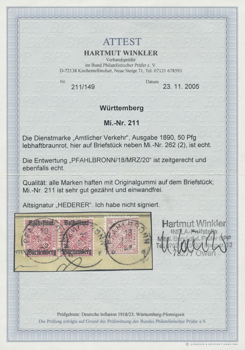 Brfst Württemberg - Marken Und Briefe: 1890, 50 Pfg. Dienstmarke "Amtlicher Verkehr" Lebhaftbraunrot Mit B - Andere & Zonder Classificatie