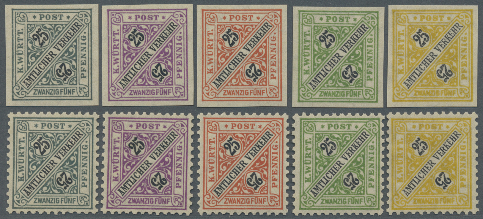 ** Württemberg - Marken Und Briefe: 1917, Probedruck Dienstmarke 25 Pf. In Fünf Verschiedenen Farben Je - Andere & Zonder Classificatie