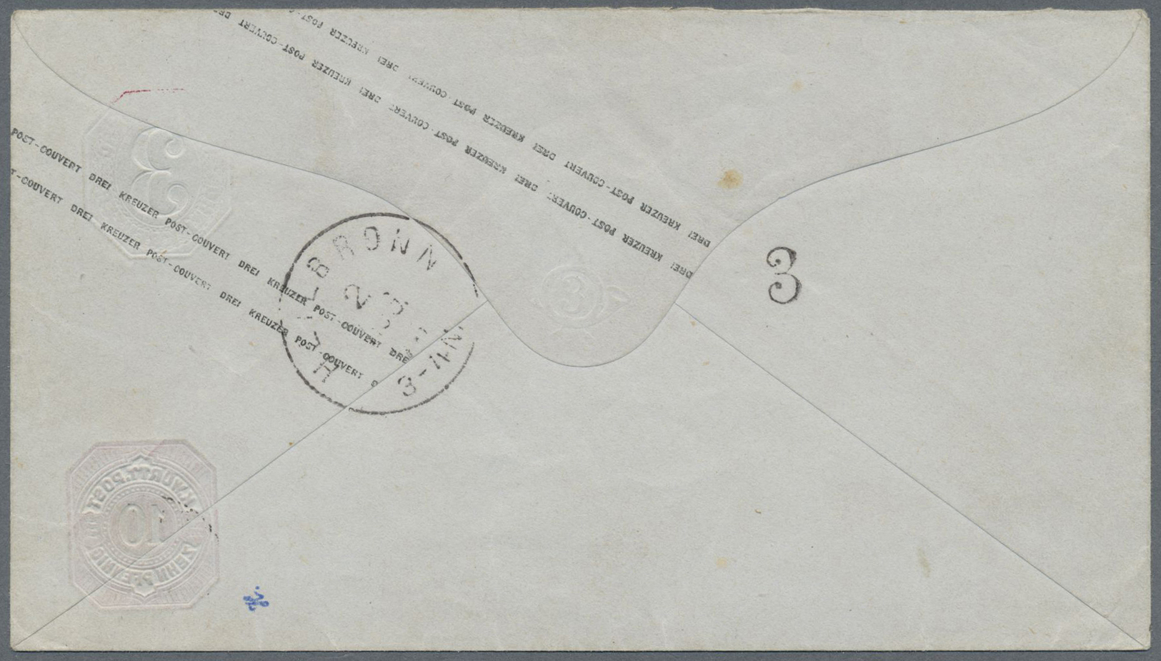 GA Württemberg - Ganzsachen: 1875. Umschlag 10 Pf Rosa Unter 3 Kr Karmin. Gebraucht. (Mi. 275,- Euro) - Andere & Zonder Classificatie