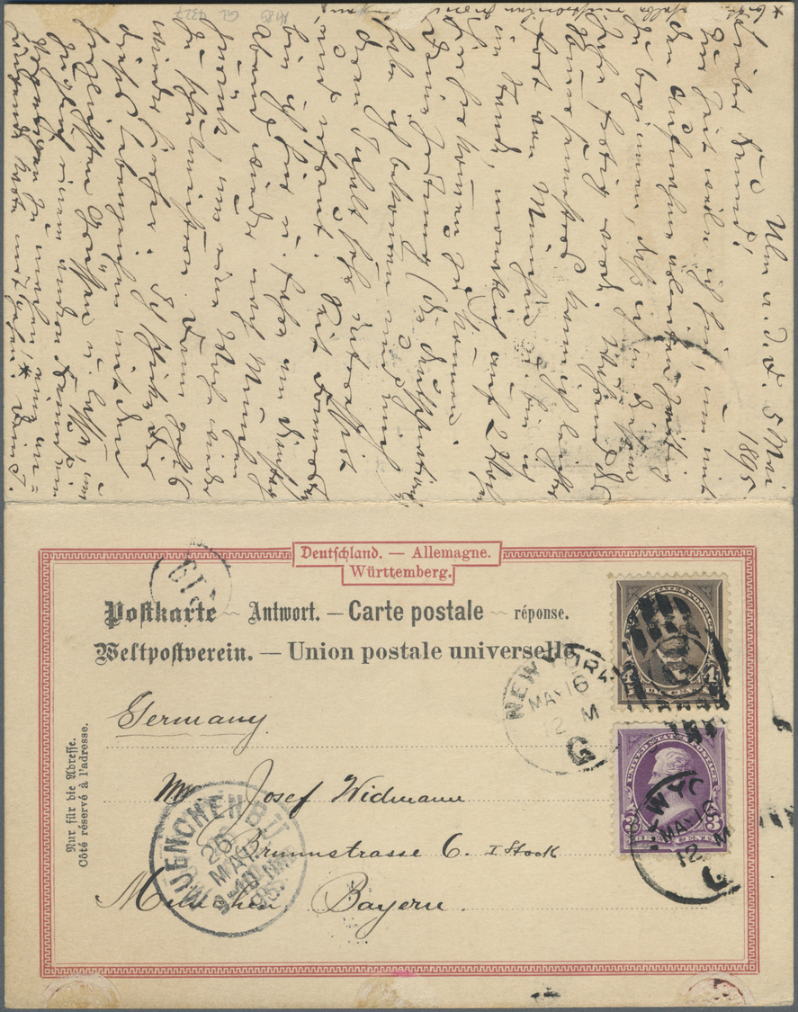 GA Württemberg - Ganzsachen: 1887, 10 Pfg. Doppel-Ganzsachenkarte Gebraucht Aus "ULM 5.MAI.95" Nach New - Andere & Zonder Classificatie