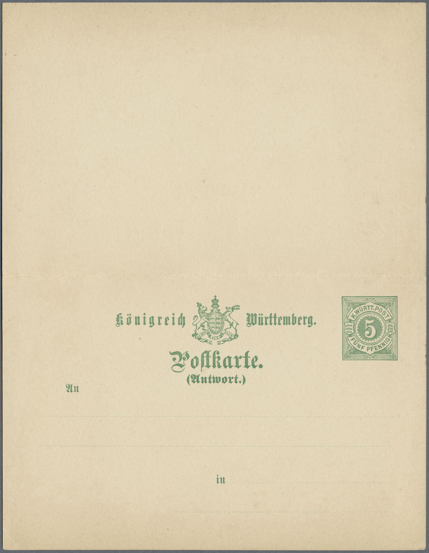 GA Württemberg - Ganzsachen: 1890. Doppelkarte 5+5 Pf Grün Ziffer, Ohne Strich Unter Der Dritten Punktz - Andere & Zonder Classificatie