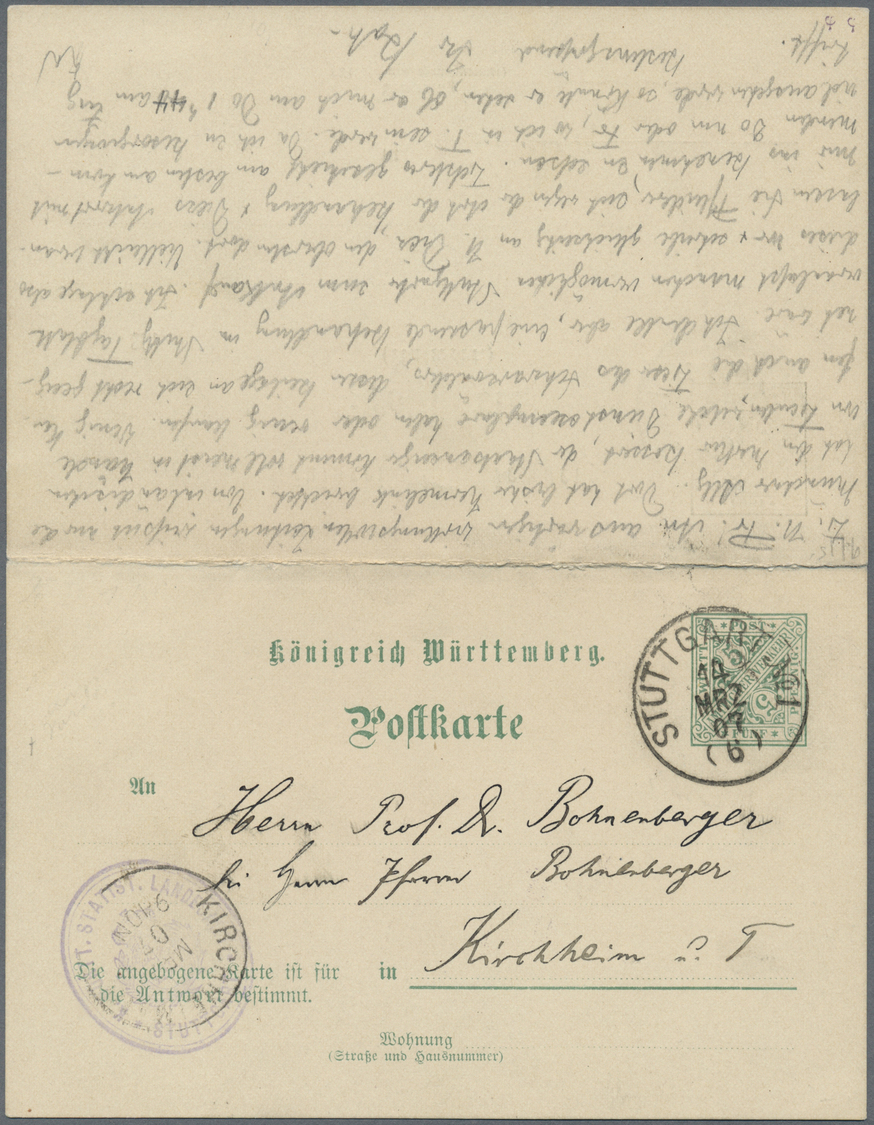 GA Württemberg - Ganzsachen: 1907. Dienst-Doppelkarte 5+5 Pf Grün "Statistisches Landesamt", Mit Dienst - Andere & Zonder Classificatie