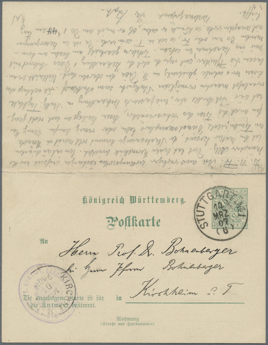 GA Württemberg - Ganzsachen: 1907. Dienst-Doppelkarte 5+5 Pf Grün "Statistisches Landesamt", Mit Dienst - Autres & Non Classés
