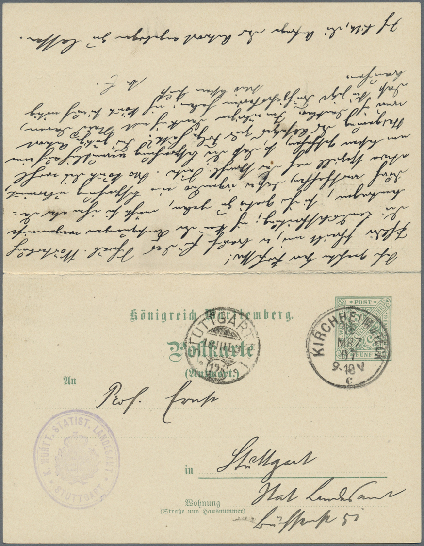 GA Württemberg - Ganzsachen: 1907. Dienst-Doppelkarte 5+5 Pf Grün "Statistisches Landesamt", Mit Dienst - Autres & Non Classés