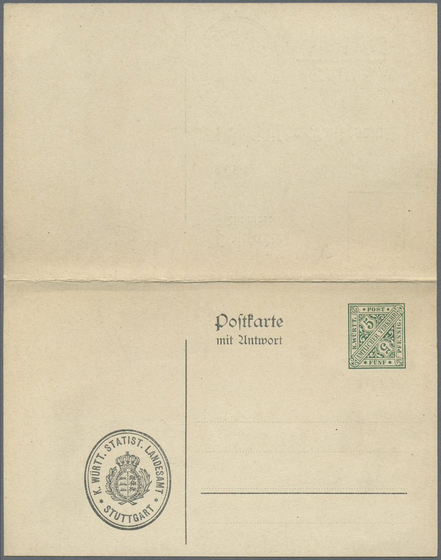 GA Württemberg - Ganzsachen: 1912. Dienst-Doppelkarte 5+5 Pf Grün "Statistisches Landesamt", Ungebrauch - Andere & Zonder Classificatie