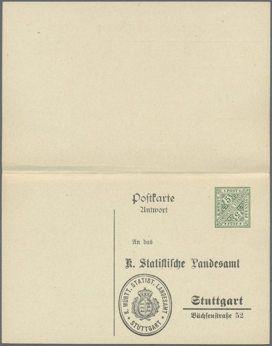 GA Württemberg - Ganzsachen: 1912. Dienst-Doppelkarte 5+5 Pf Grün "Statistisches Landesamt", Ungebrauch - Andere & Zonder Classificatie