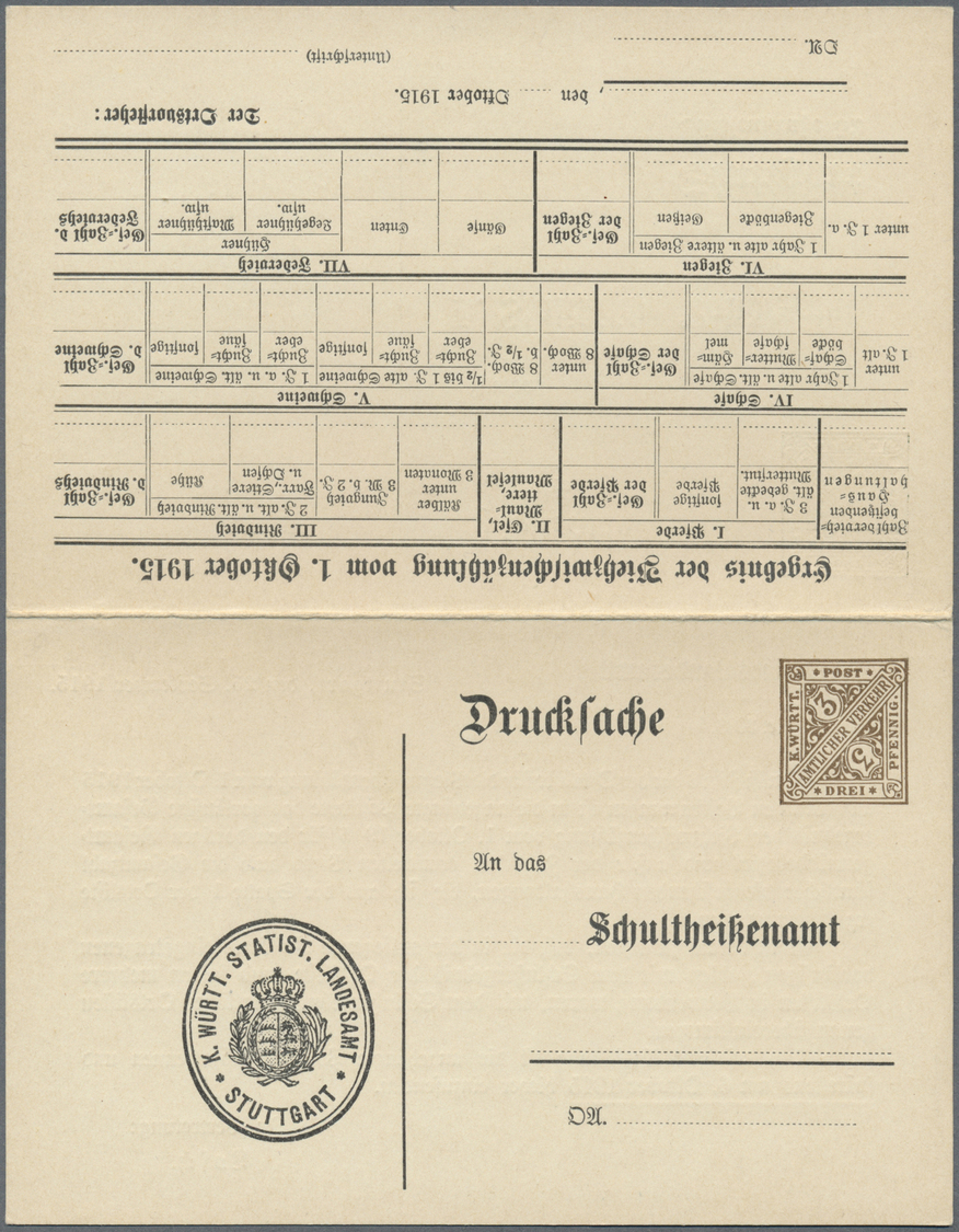 GA Württemberg - Ganzsachen: 1915. Dienst-Doppelkarte 3 Pf Braun / 5 Pf Grün "Viehzwischenzählung 1915" - Autres & Non Classés