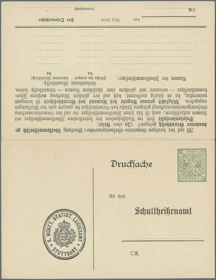 GA Württemberg - Ganzsachen: 1919. Doppel-Dienstpostkarte 5 Pf / 10 Pf "Fideikommißgrundbesitz", Ungebr - Andere & Zonder Classificatie