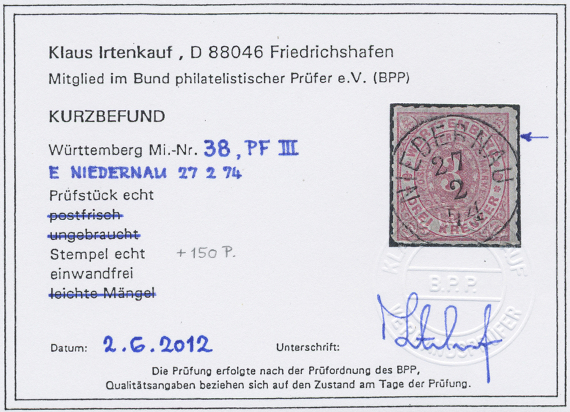 O Württemberg - Einkreisstempel: "NIEDERNAU 27 2 74" Seltener Zentrischer Idealstempel Auf Ovalausgabe - Andere & Zonder Classificatie