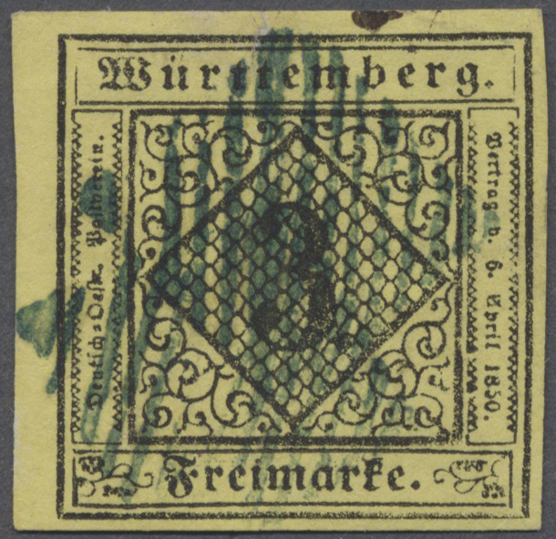 O Württemberg - Stumme Stempel: TUTTLINGEN, 1852, Enger Quadratischer Strichstempel (Mi. Nr. 9) In Bla - Autres & Non Classés