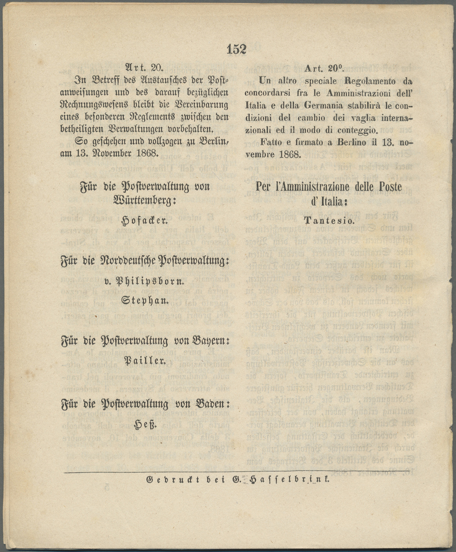 Württemberg - Besonderheiten: 1869, Postvertrag Zwischen Württemberg, Norddt. Bund, Bayern Und Baden - Autres & Non Classés