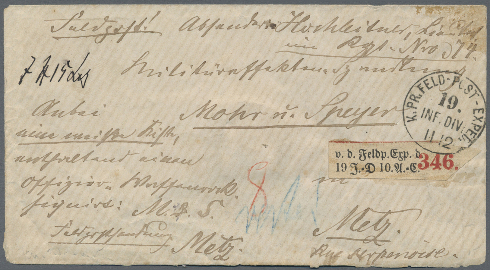 Br Norddeutscher Bund - Marken Und Briefe: 1871, "K.PR.FELD-POST-EXPED. 19. INF.DIV." Klarer K1 Auf Pak - Autres & Non Classés