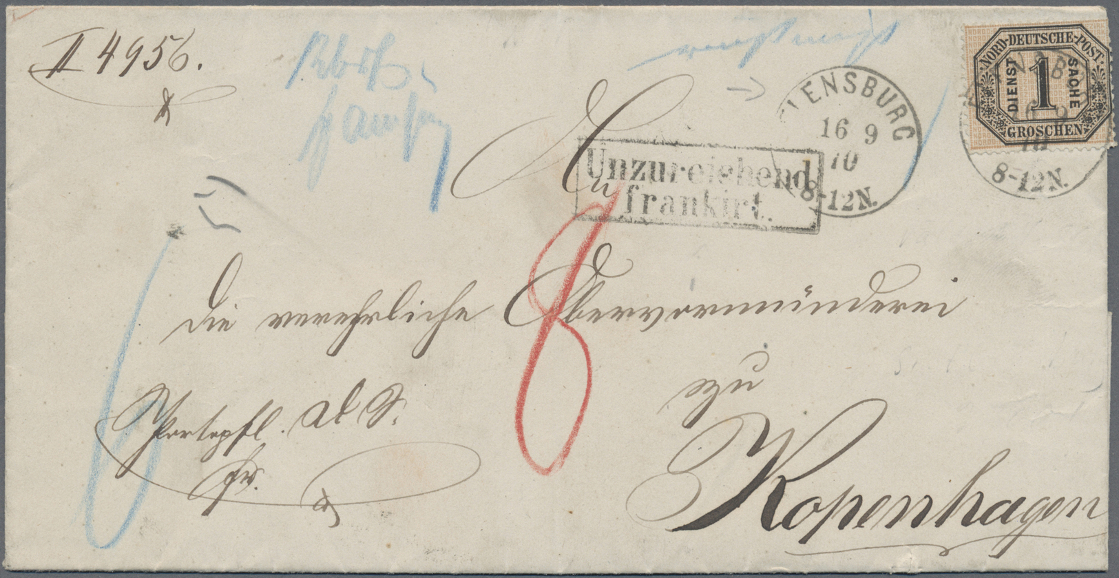Br Norddeutscher Bund - Dienstmarken: 1870, 1 Gr. Unterfrankierte Portopflichtige Dienstsache FLENSBURG - Andere & Zonder Classificatie