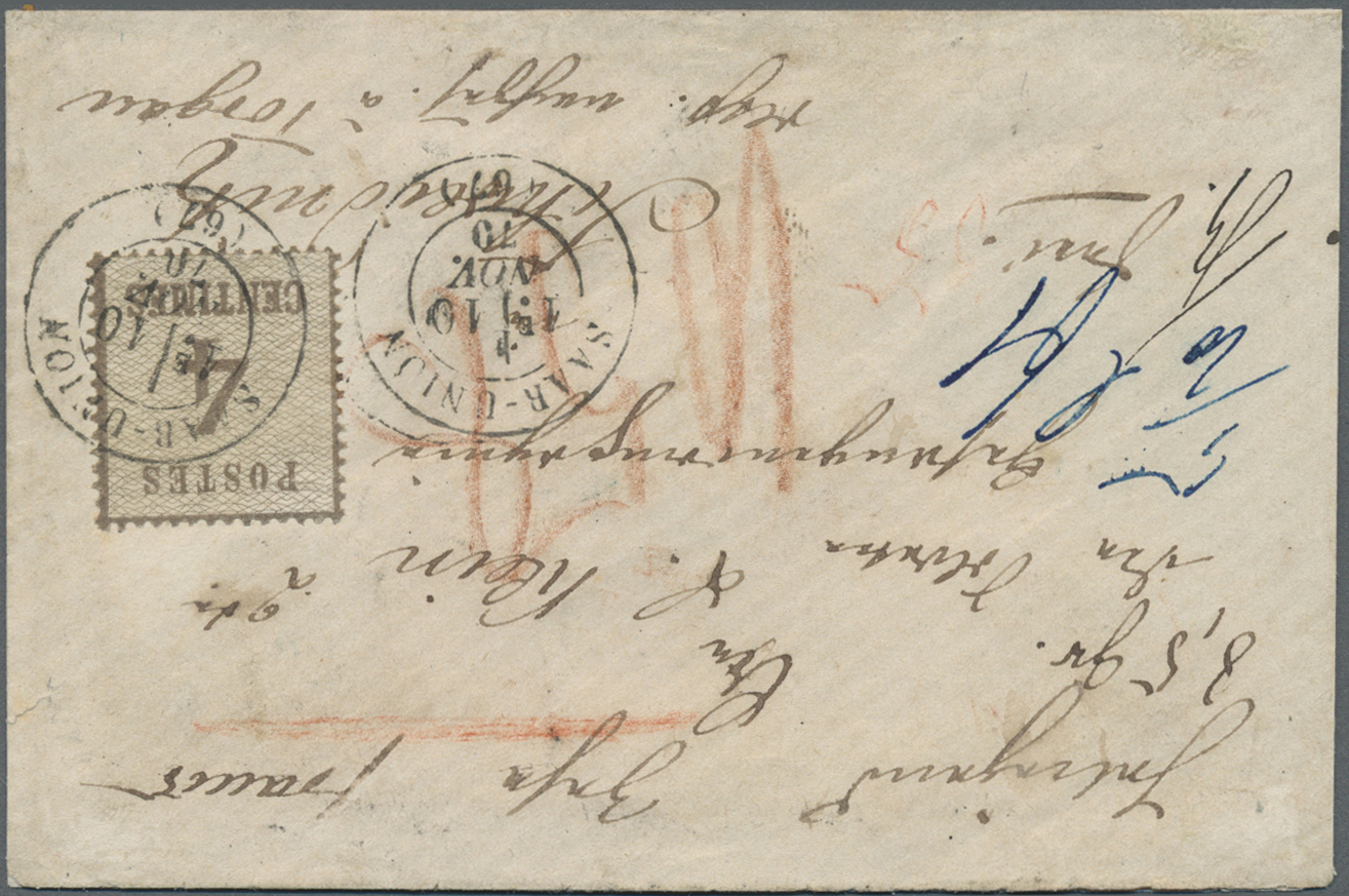 Br Elsass-Lothringen - Marken Und Briefe: 1870, Einschreibe-Couvert In Die Schweiz Mit 1 C Olivgrün, 4 - Autres & Non Classés