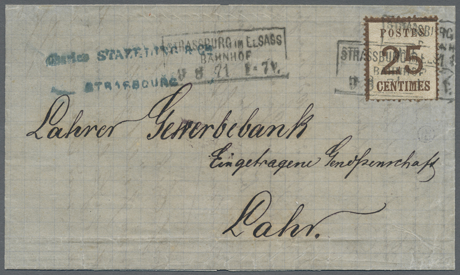 Br Elsass-Lothringen - Marken Und Briefe: 1871, 25 Cts. Dunkelbraun Entwertet Mit Ra3 "STRASSBURG I.E. - Andere & Zonder Classificatie