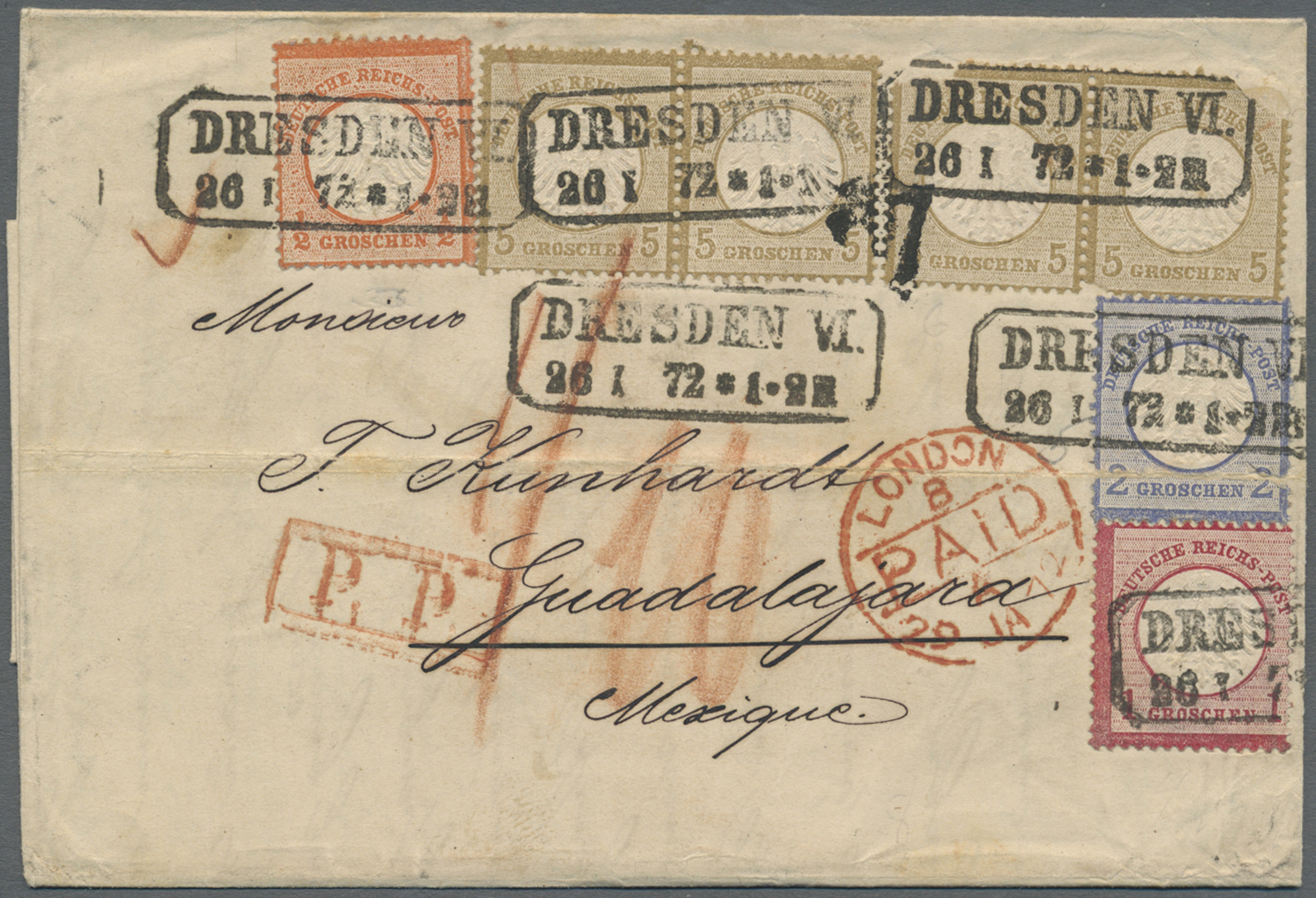 Br Deutsches Reich - Brustschild: 1872 Destination MEXIKO: Geschäftsbrief Von Dresden Nach Guadalajara, - Ongebruikt