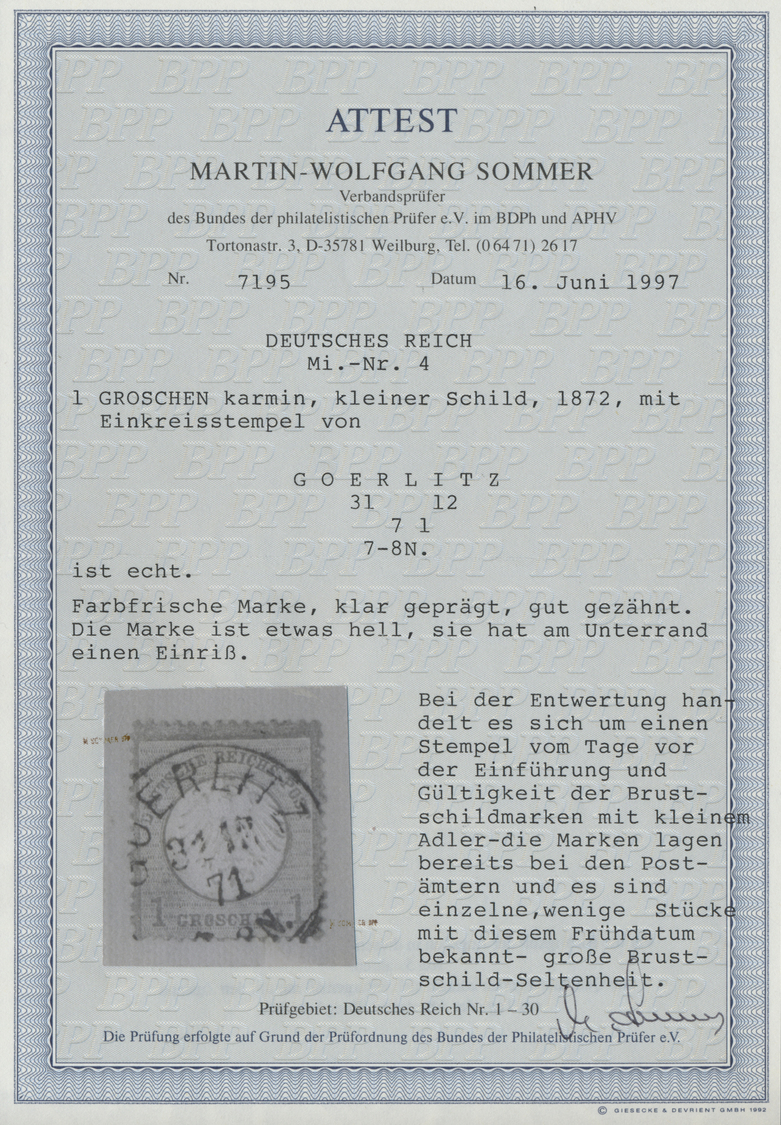 O Deutsches Reich - Brustschild: 1871, 1 Gr. Mit Zentrisch Und Klar Platziertem K1 Görlitz 31.12.71. F - Ongebruikt